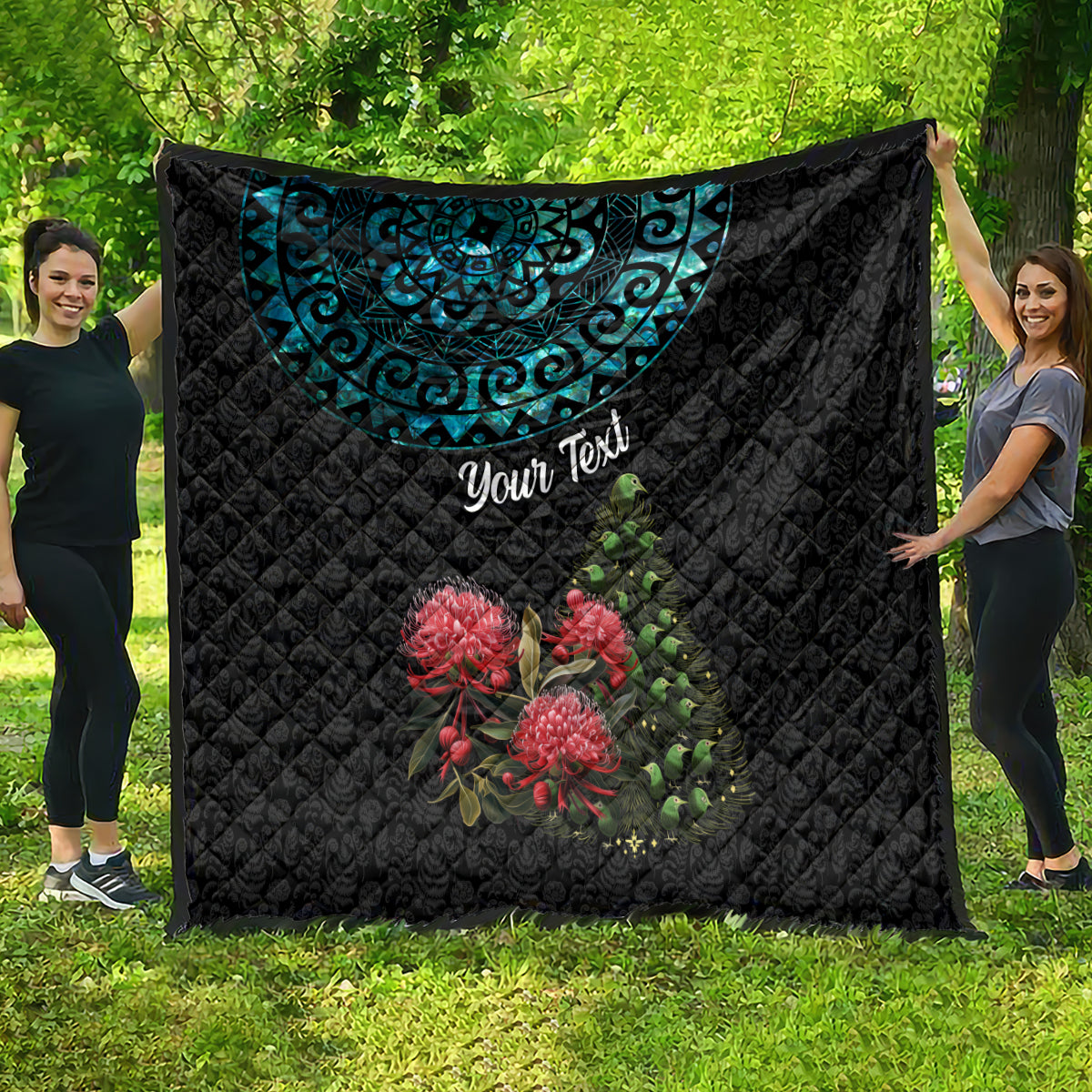 Personalized New Zealand Christmas Quilt Maori Santa Pikorua and Pohutukawa Meri Kirihimete LT03 - Polynesian Pride