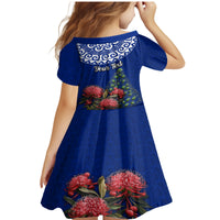 Personalized New Zealand Christmas Family Matching Mermaid Dress and Hawaiian Shirt Maori Santa Pikorua and Pohutukawa Meri Kirihimete Blue LT03 - Polynesian Pride