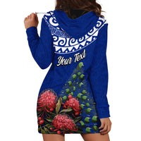 Personalized New Zealand Christmas Hoodie Dress Maori Santa Pikorua and Pohutukawa Meri Kirihimete Blue LT03 - Polynesian Pride