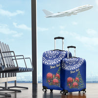 Personalized New Zealand Christmas Luggage Cover Maori Santa Pikorua and Pohutukawa Meri Kirihimete Blue LT03 - Polynesian Pride