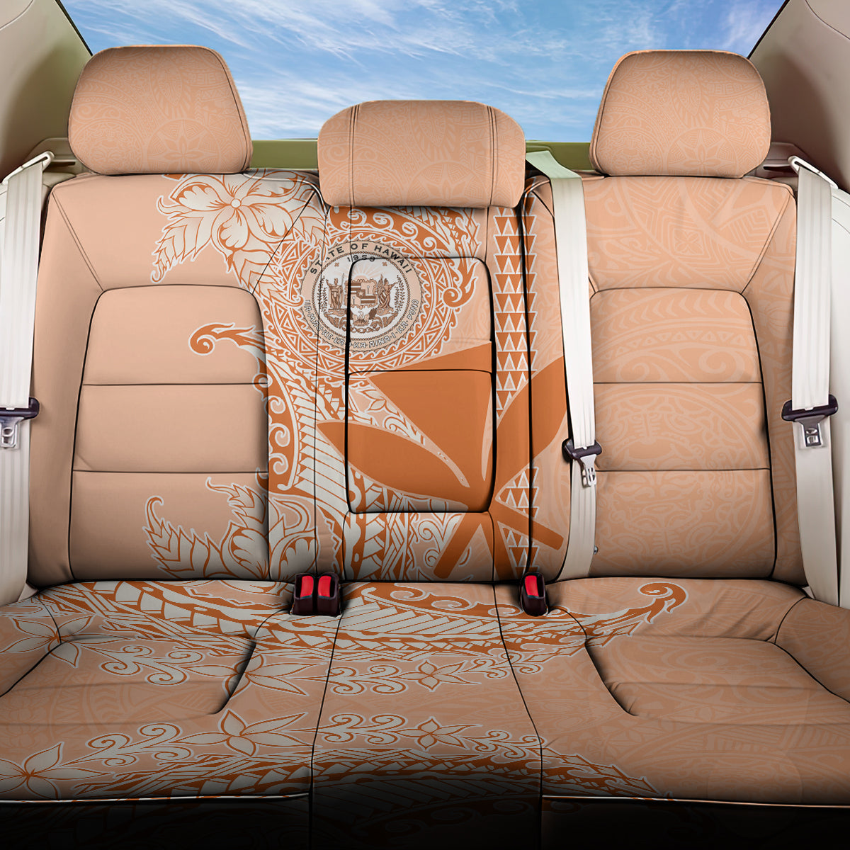 Kanaka Maoli Tropical Flowers with Kakau Tribal Back Car Seat Cover Peach Fuzz Color LT03 One Size Peach Fuzz - Polynesian Pride