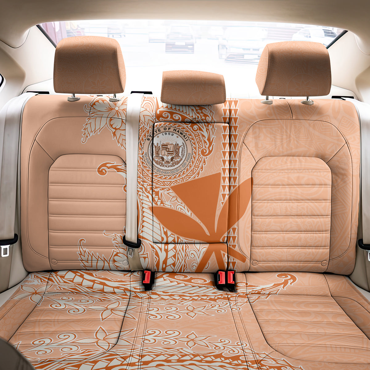 Kanaka Maoli Tropical Flowers with Kakau Tribal Back Car Seat Cover Peach Fuzz Color LT03 - Polynesian Pride