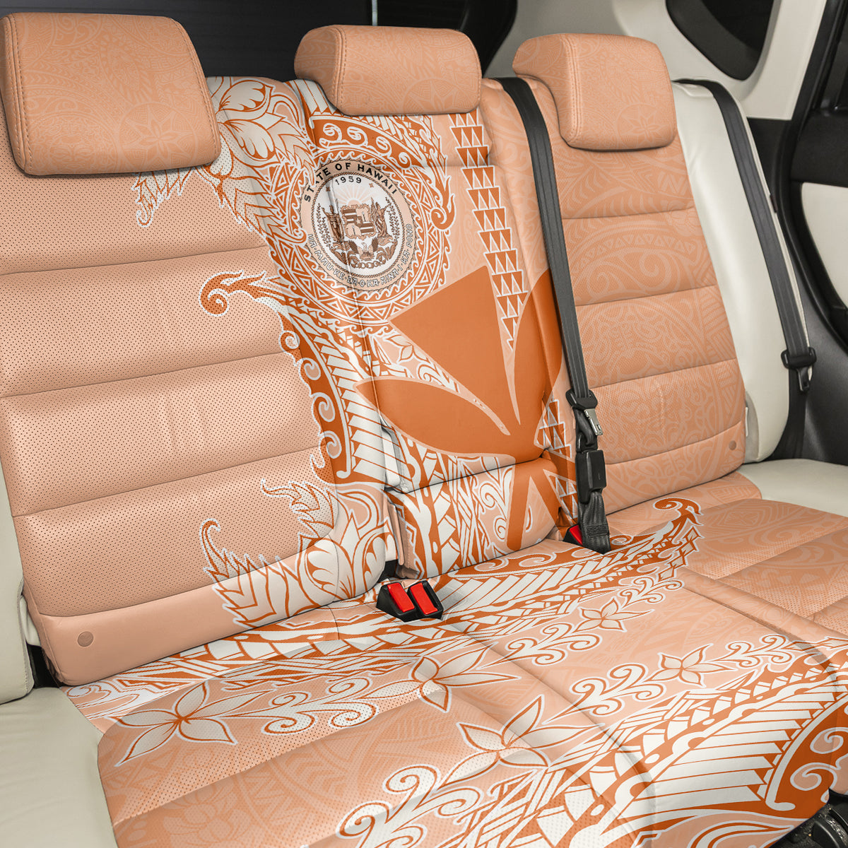 Kanaka Maoli Tropical Flowers with Kakau Tribal Back Car Seat Cover Peach Fuzz Color LT03 - Polynesian Pride