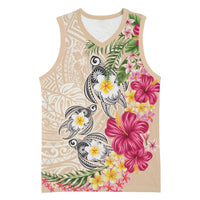 Hawaiian Tropical Flowers and Tribal Turtles Basketball Jersey Polynesian Art Motifs Beige Color LT03 Unisex Beige - Polynesian Pride
