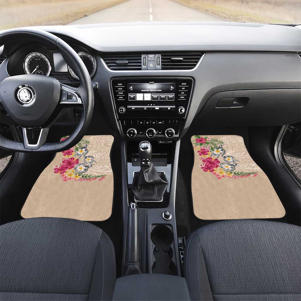 Hawaiian Tropical Flowers and Tribal Turtles Car Mats Polynesian Art Motifs Beige Color - Polynesian Pride