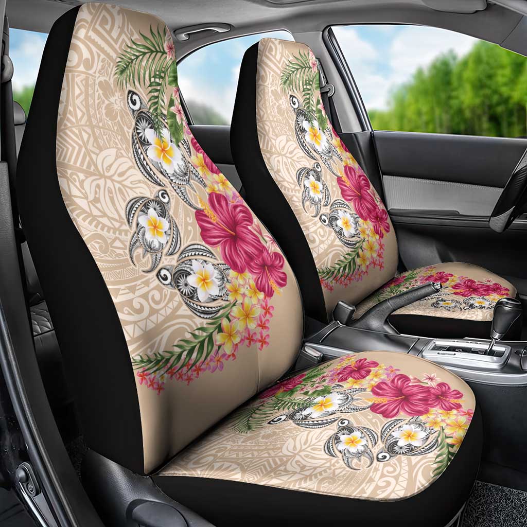 Hawaiian Tropical Flowers and Tribal Turtles Car Seat Cover Polynesian Art Motifs Beige Color LT03 - Polynesian Pride
