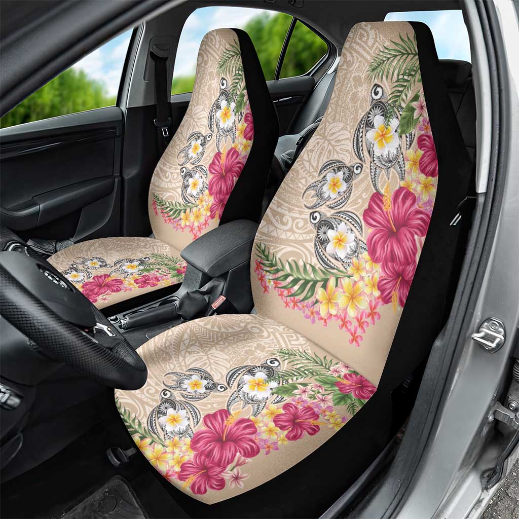 Hawaiian Tropical Flowers and Tribal Turtles Car Seat Cover Polynesian Art Motifs Beige Color LT03 - Polynesian Pride