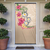 Hawaiian Tropical Flowers and Tribal Turtles Door Cover Polynesian Art Motifs Beige Color LT03 Beige - Polynesian Pride
