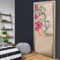 Hawaiian Tropical Flowers and Tribal Turtles Door Cover Polynesian Art Motifs Beige Color LT03 - Polynesian Pride