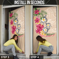 Hawaiian Tropical Flowers and Tribal Turtles Door Cover Polynesian Art Motifs Beige Color LT03 - Polynesian Pride