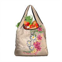 Hawaiian Tropical Flowers and Tribal Turtles Grocery Bag Polynesian Art Motifs Beige Color LT03 1-pack One Size Beige - Polynesian Pride