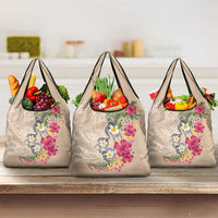 Hawaiian Tropical Flowers and Tribal Turtles Grocery Bag Polynesian Art Motifs Beige Color LT03 3-pack One Size Beige - Polynesian Pride