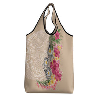 Hawaiian Tropical Flowers and Tribal Turtles Grocery Bag Polynesian Art Motifs Beige Color LT03 - Polynesian Pride