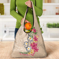 Hawaiian Tropical Flowers and Tribal Turtles Grocery Bag Polynesian Art Motifs Beige Color LT03 - Polynesian Pride