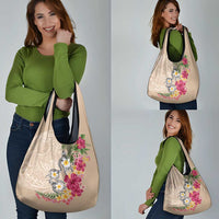 Hawaiian Tropical Flowers and Tribal Turtles Grocery Bag Polynesian Art Motifs Beige Color LT03 - Polynesian Pride