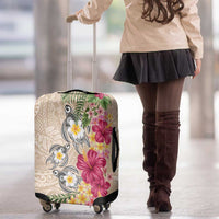 Hawaiian Tropical Flowers and Tribal Turtles Luggage Cover Polynesian Art Motifs Beige Color LT03 - Polynesian Pride