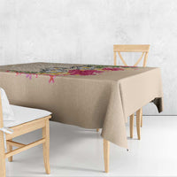 Hawaiian Tropical Flowers and Tribal Turtles Tablecloth Polynesian Art Motifs Beige Color - Polynesian Pride