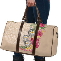 Hawaiian Tropical Flowers and Tribal Turtles Travel Bag Polynesian Art Motifs Beige Color LT03 - Polynesian Pride