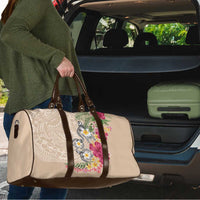 Hawaiian Tropical Flowers and Tribal Turtles Travel Bag Polynesian Art Motifs Beige Color LT03 - Polynesian Pride