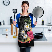 Hawaiian Tropical Flowers and Tribal Turtles Apron Polynesian Art Motifs Black Color - Polynesian Pride