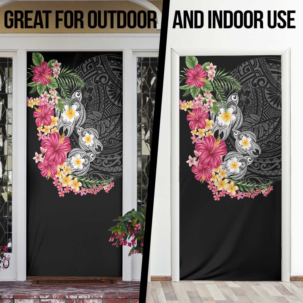 Hawaiian Tropical Flowers and Tribal Turtles Door Cover Polynesian Art Motifs Black Color LT03 - Polynesian Pride