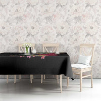Hawaiian Tropical Flowers and Tribal Turtles Tablecloth Polynesian Art Motifs Black Color - Polynesian Pride