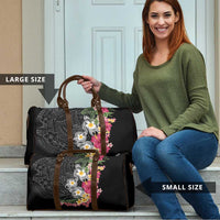 Hawaiian Tropical Flowers and Tribal Turtles Travel Bag Polynesian Art Motifs Black Color LT03 - Polynesian Pride