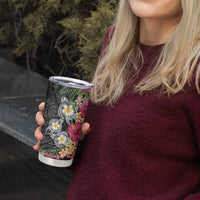 Hawaiian Tropical Flowers and Tribal Turtles Tumbler Cup Polynesian Art Motifs Black Color LT03 - Polynesian Pride
