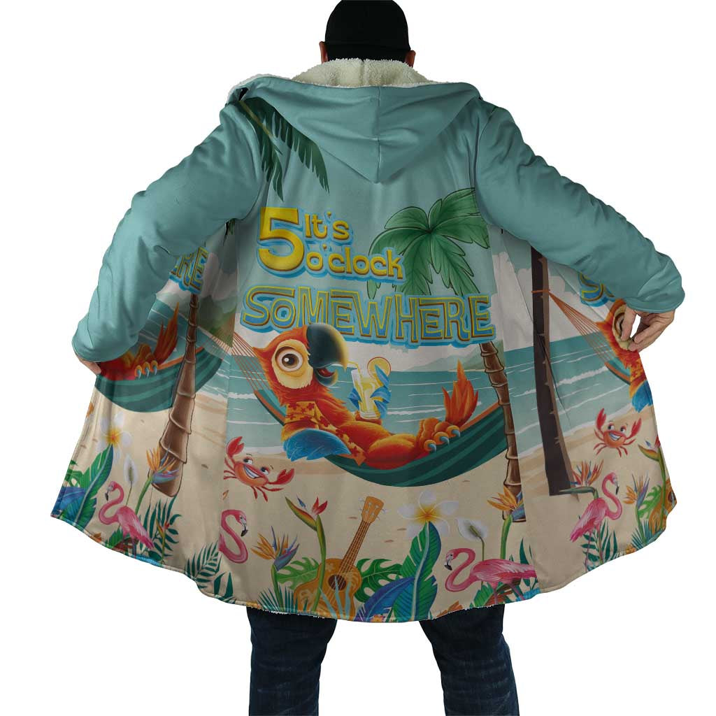 Aloha Hawaii It's 5 o'clock Somewhere Cloak Chill Parrot on Beach with Tropical Plants - Polynesian Pride