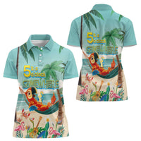 Aloha Hawaii It's 5 o'clock Somewhere Women Polo Shirt Chill Parrot on Beach with Tropical Plants - Polynesian Pride