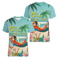 Aloha Hawaii It's 5 o'clock Somewhere Women V-Neck T-Shirt Chill Parrot on Beach with Tropical Plants - Polynesian Pride
