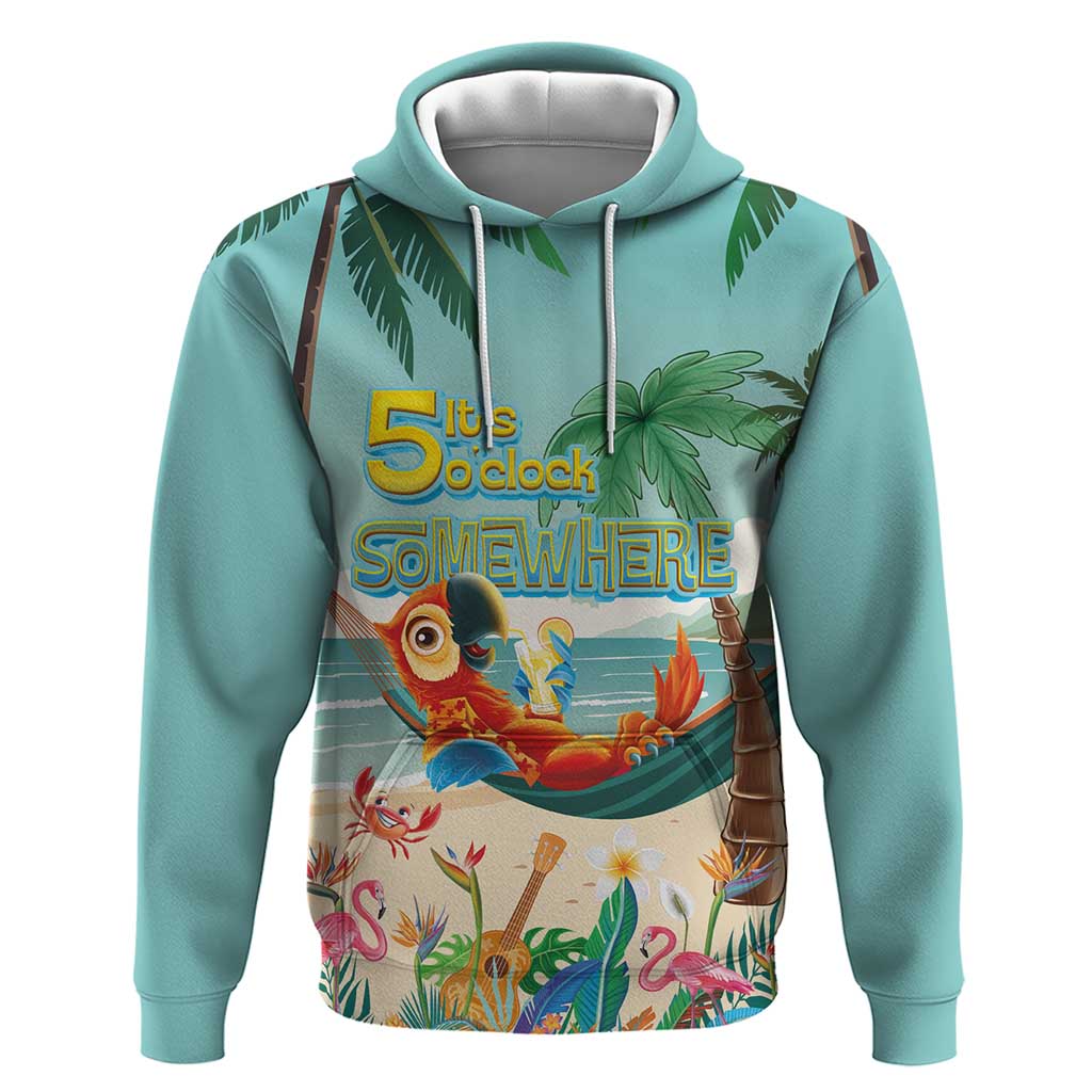 Aloha Hawaii It's 5 o'clock Somewhere Zip Hoodie Chill Parrot on Beach with Tropical Plants LT03 Pullover Hoodie Multicolor - Polynesian Pride