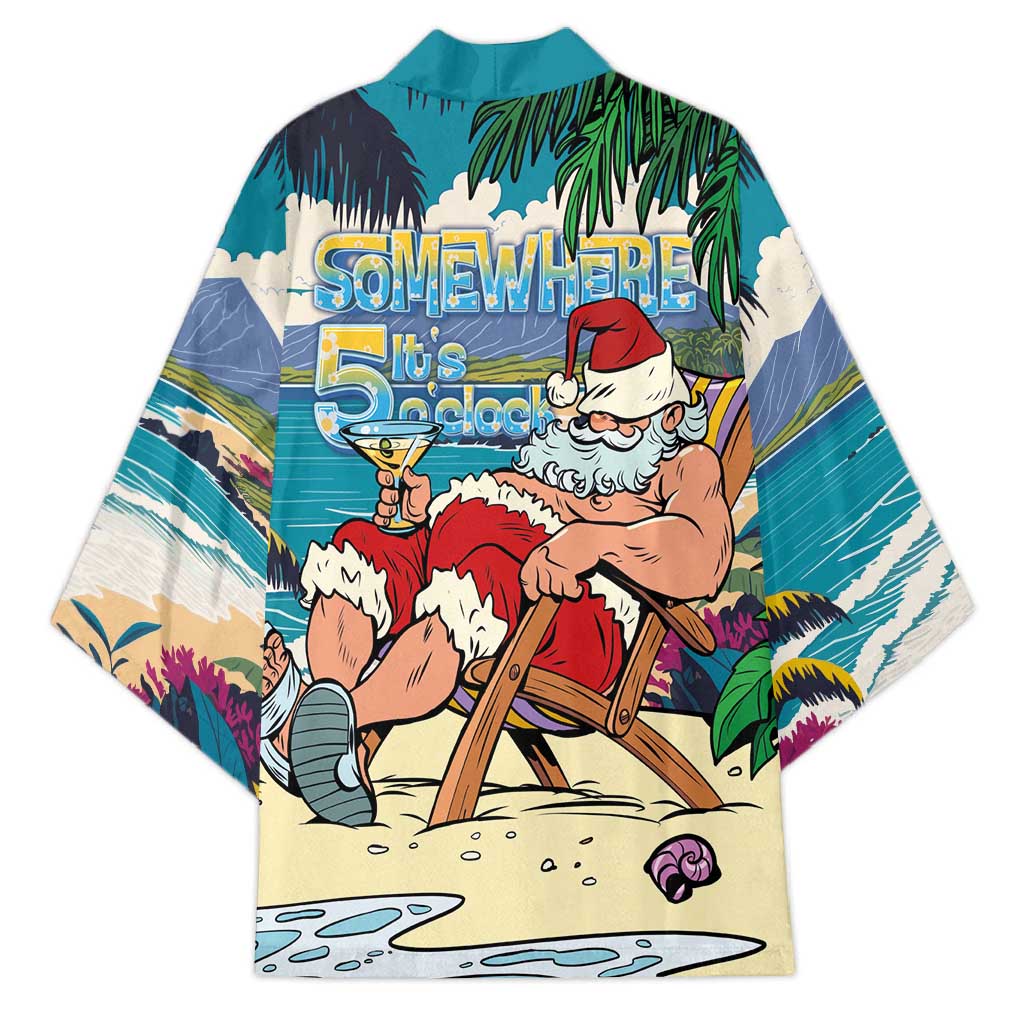 Mele Kalikimaka Hawaii It's 5 o'clock Somewhere Kimono Funny Lazy Santa Claus Chilling with Cocktail - Polynesian Pride