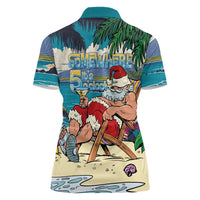 Mele Kalikimaka Hawaii It's 5 o'clock Somewhere Women Polo Shirt Funny Lazy Santa Claus Chilling with Cocktail - Polynesian Pride