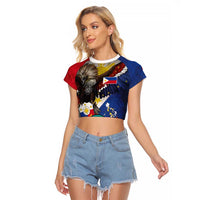 Custom Philippines World Champion Boxing Raglan Cropped T Shirt Eagle-Grunge Design - Polynesian Pride