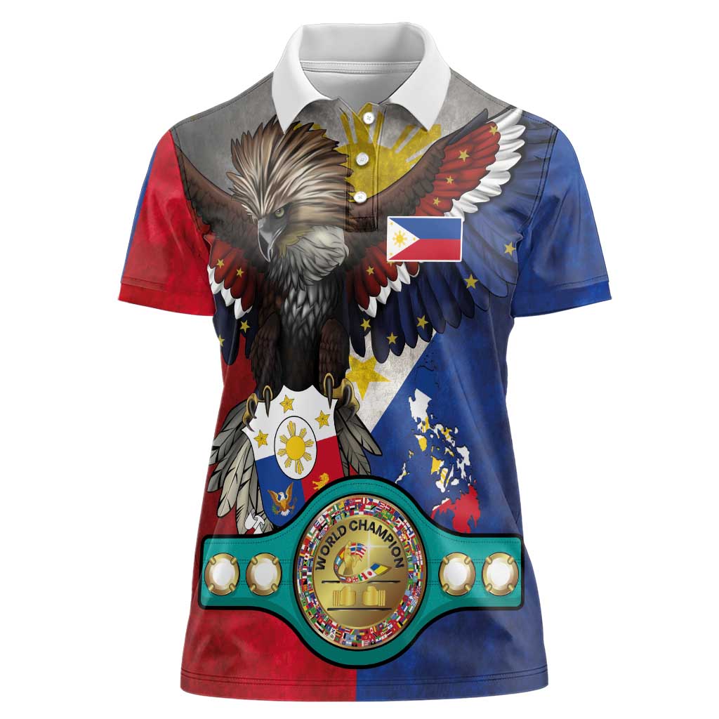 Custom Philippines World Champion Boxing Women Polo Shirt Eagle-Grunge Design - Polynesian Pride