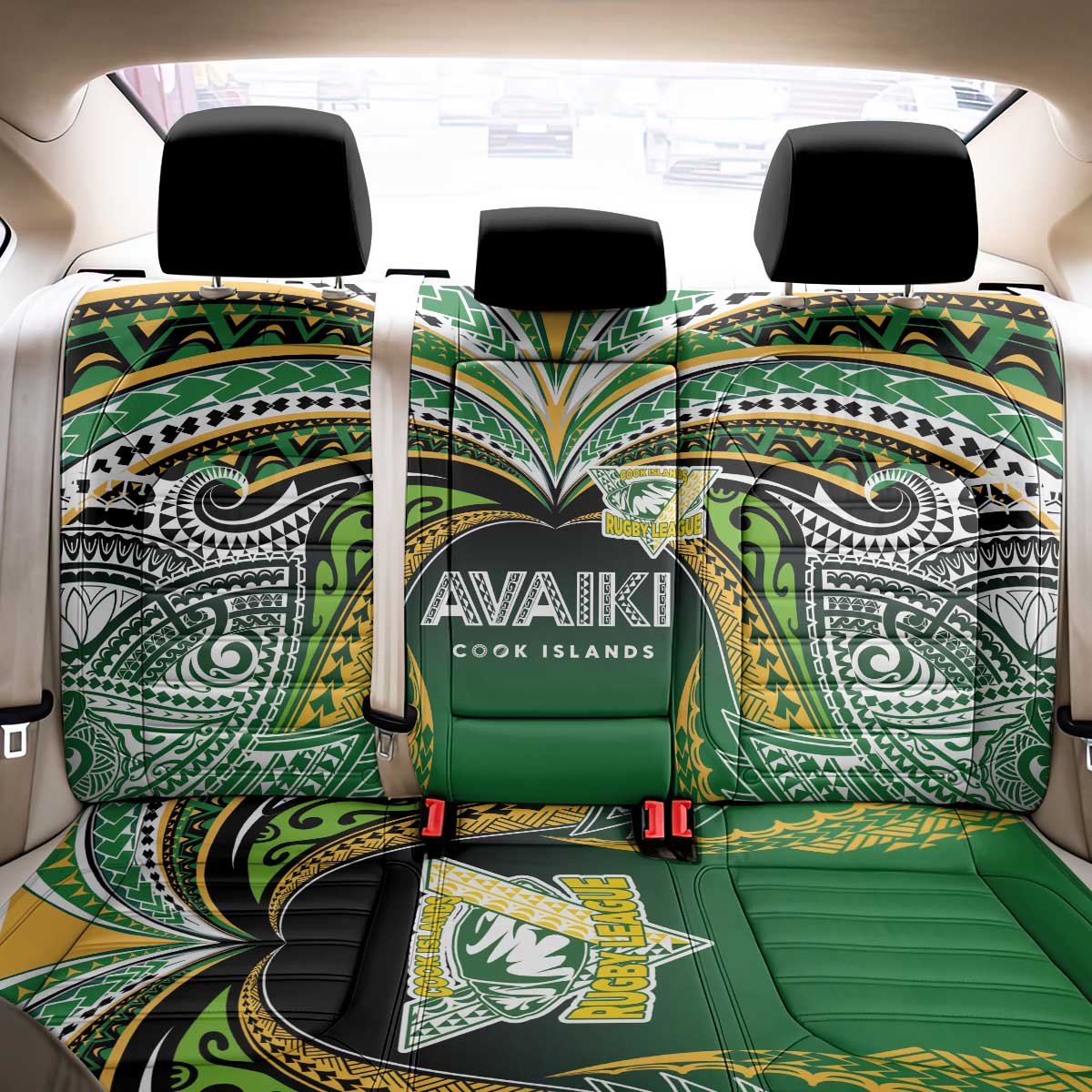 Cook Islands Rugby League Back Car Seat Cover Avaiki Tatau Tribal Motifs Black Color LT03 - Polynesian Pride