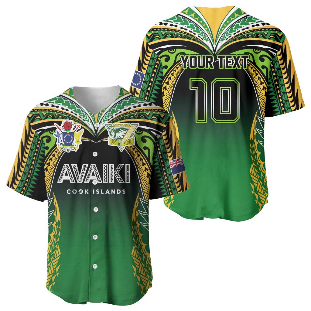 Custom Cook Islands Rugby League Baseball Jersey Avaiki Tatau Tribal Motifs Black Color - Polynesian Pride