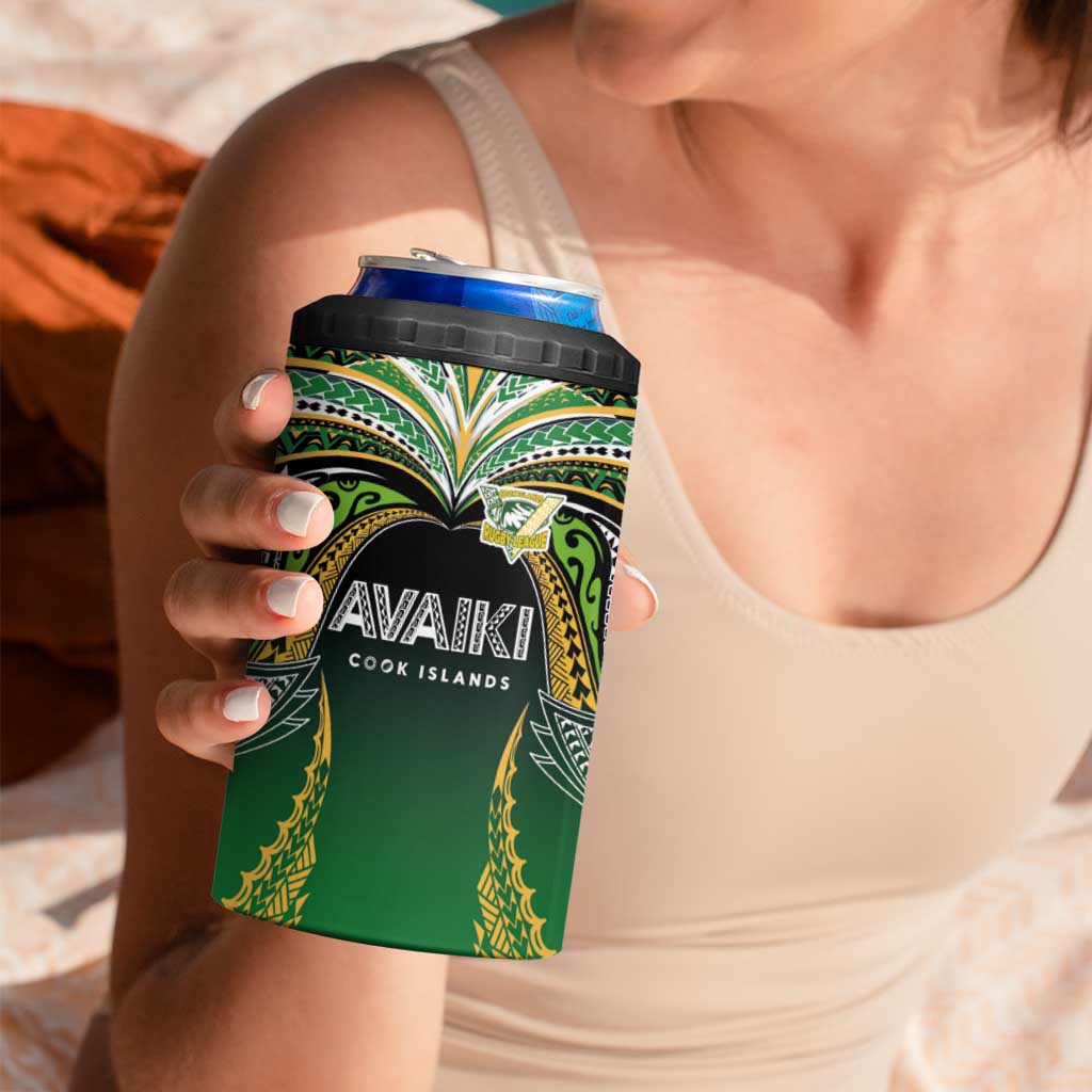 Custom Cook Islands Rugby League 4 in 1 Can Cooler Tumbler Avaiki Tatau Tribal Motifs Black Color LT03 - Polynesian Pride
