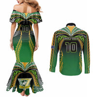 Custom Cook Islands Rugby League Couples Matching Mermaid Dress and Long Sleeve Button Shirt Avaiki Tatau Tribal Motifs Black Color LT03 - Polynesian Pride