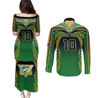 Custom Cook Islands Rugby League Couples Matching Puletasi and Long Sleeve Button Shirt Avaiki Tatau Tribal Motifs Black Color LT03 - Polynesian Pride