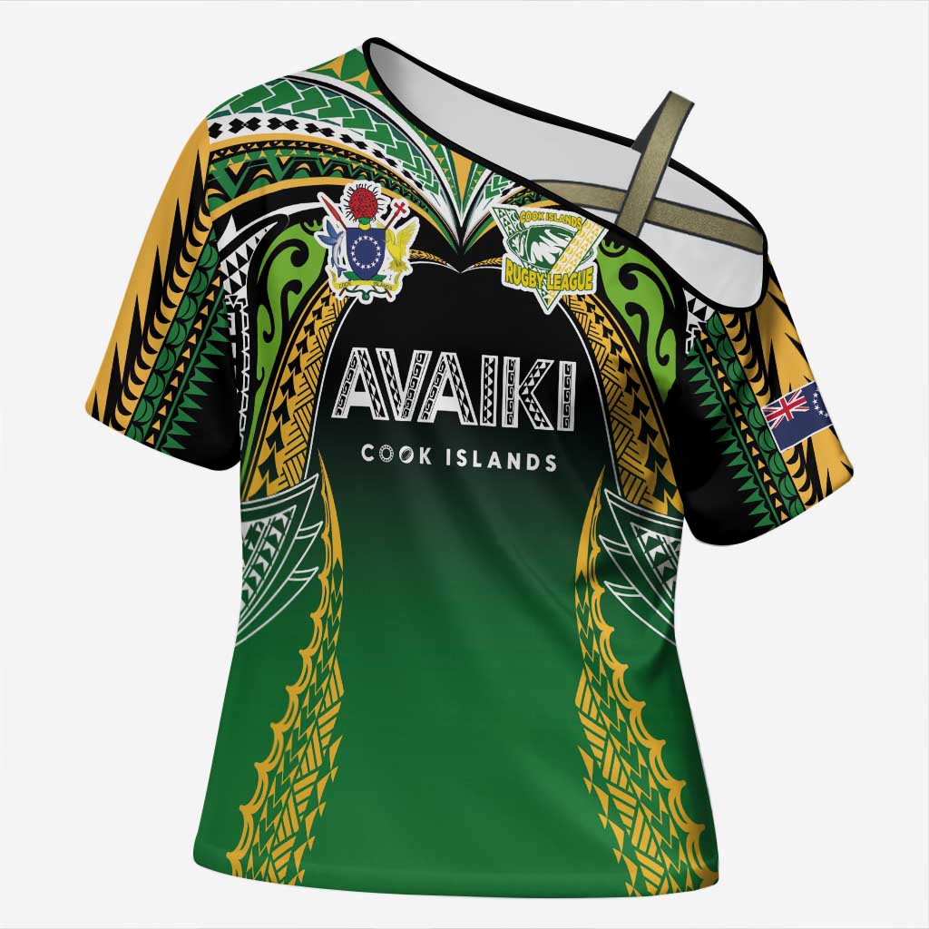 Custom Cook Islands Rugby League Cross Shoulder Shirt Avaiki Tatau Tribal Motifs Black Color LT03 Female Black - Polynesian Pride
