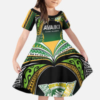 Custom Cook Islands Rugby League Family Matching Mermaid Dress and Hawaiian Shirt Avaiki Tatau Tribal Motifs Black Color LT03 Daughter's Dress Black - Polynesian Pride