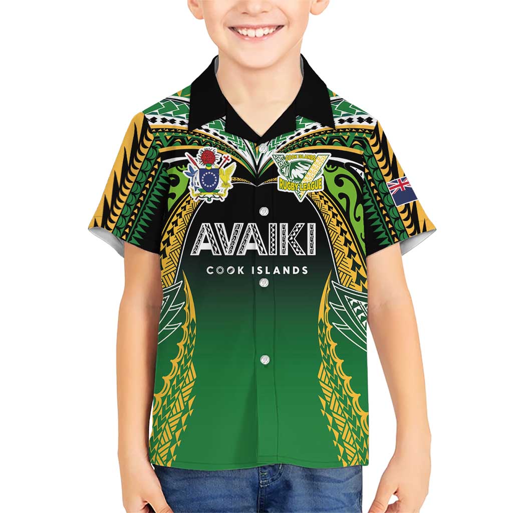 Custom Cook Islands Rugby League Family Matching Mermaid Dress and Hawaiian Shirt Avaiki Tatau Tribal Motifs Black Color LT03 Son's Shirt Black - Polynesian Pride