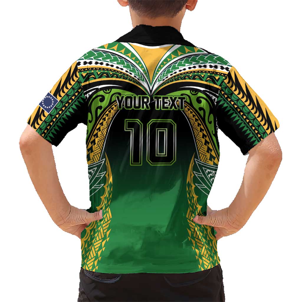 Custom Cook Islands Rugby League Family Matching Off Shoulder Short Dress and Hawaiian Shirt Avaiki Tatau Tribal Motifs Black Color LT03 - Polynesian Pride