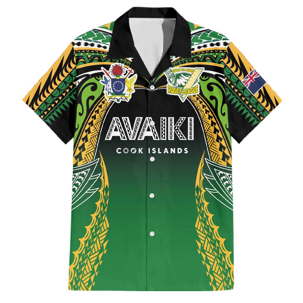 Custom Cook Islands Rugby League Family Matching Puletasi and Hawaiian Shirt Avaiki Tatau Tribal Motifs Black Color LT03 Dad's Shirt - Short Sleeve Black - Polynesian Pride