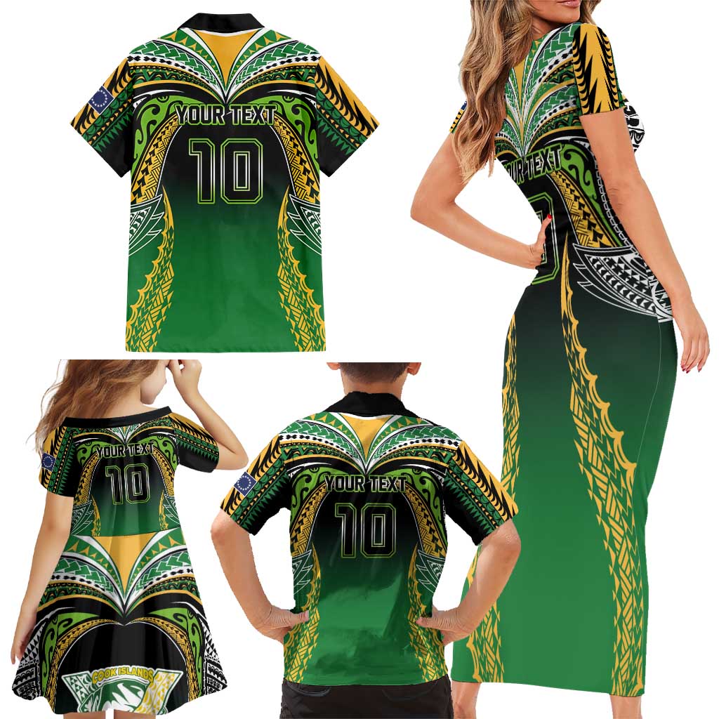 Custom Cook Islands Rugby League Family Matching Short Sleeve Bodycon Dress and Hawaiian Shirt Avaiki Tatau Tribal Motifs Black Color LT03 - Polynesian Pride
