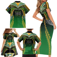Custom Cook Islands Rugby League Family Matching Short Sleeve Bodycon Dress and Hawaiian Shirt Avaiki Tatau Tribal Motifs Black Color LT03 - Polynesian Pride