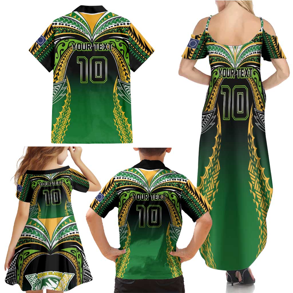 Custom Cook Islands Rugby League Family Matching Summer Maxi Dress and Hawaiian Shirt Avaiki Tatau Tribal Motifs Black Color LT03 - Polynesian Pride
