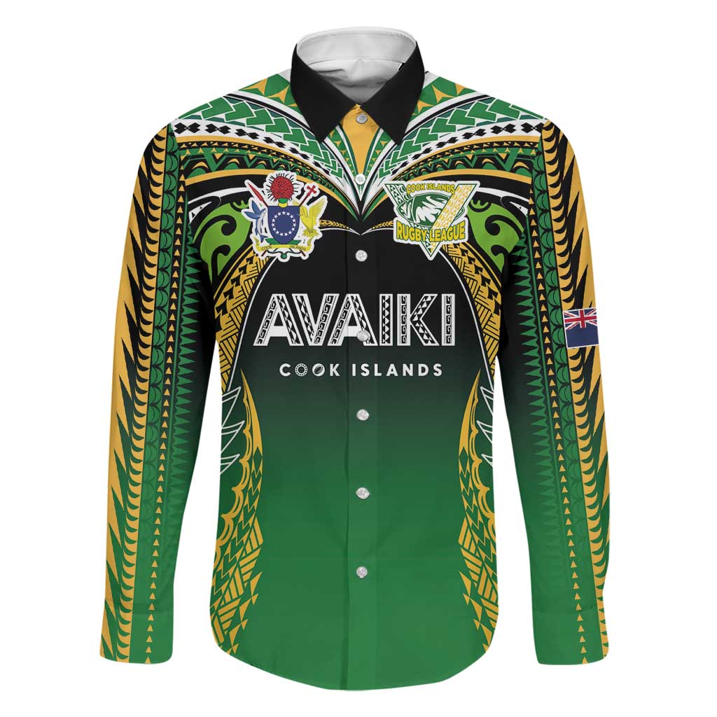 Custom Cook Islands Rugby League Family Matching Tank Maxi Dress and Hawaiian Shirt Avaiki Tatau Tribal Motifs Black Color LT03 Dad's Shirt - Long Sleeve Black - Polynesian Pride